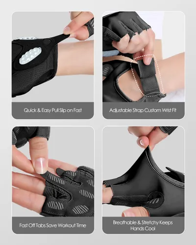 Miniatura 4 de Guantes de entrenamiento para hombres y mujeres, guantes de gimnasio sin dedos para levantamiento de pesas, crossfit, fitness, ejercicio