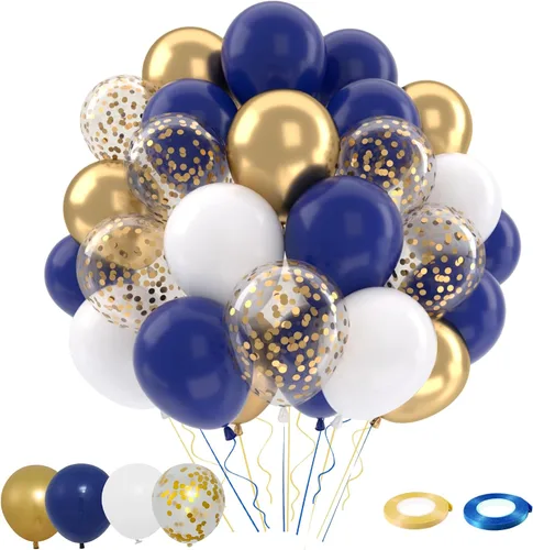 Miniatura 25 de Patimate Juego de globos de confeti negro y dorado, kit de 50 piezas de globos de látex de confeti metálico dorado negro y blanco de 12 pulgadas