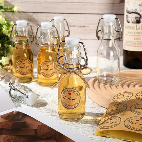 Miniatura 3 de Queekay Paquete de 20 mini botellas de vidrio con tapas abatibles y calcomanías, tarros herméticos para extracto de vainilla, recuerdos de fiesta
