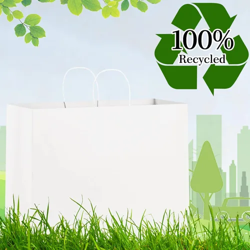 Miniatura 4 de Eupako Bolsas de papel de 16 x 6 x 12 pulgadas, bolsas de papel grandes blancas con asas a granel, bolsas de papel Kraft, bolsas de compras de Blanco