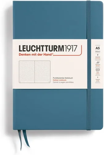 LEUCHTTURM1917 - Cuaderno de tapa dura mediano A5 con 251 páginas numeradas para escritura y diario (Azul Piedra, con puntos)