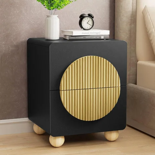 Miniatura 22 de Mesita de noche con 2 cajones de almacenamiento, mesa auxiliar moderna para dormitorio con asa recortada, mesitas de noche grandes para dormitorio