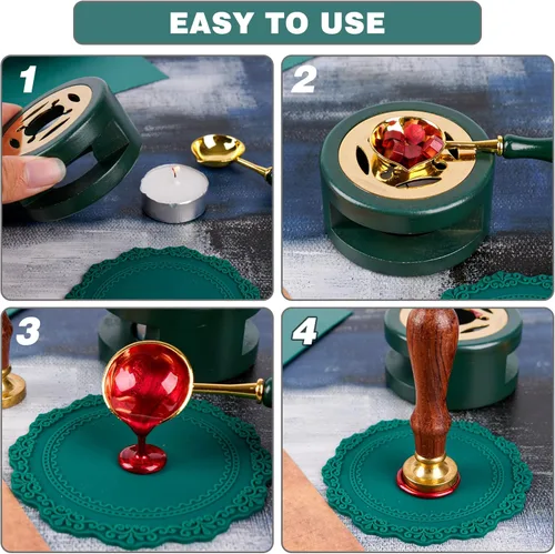 Miniatura 3 de Kit de sellado de cera para horno con cuchara y almohadilla de silicona para fundir cuentas o palos, verde