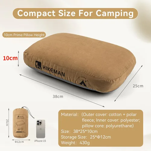 Miniatura 6 de HIKEMAN - Almohada de espuma viscoelástica para acampar - Almohada ultraligera de viaje, almohada para mochilero con funda extraíble, almohadas
