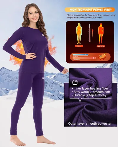 Miniatura 3 de MEETWEE Ropa interior térmica para mujer, conjunto de capa base cálida de invierno superior e inferior, equipo de esquí para clima frío con forro