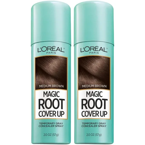 L'Oreal Paris - Tintura temporal en aerosol Magic Root Cover Up para cubrir canas, color marrón medio, 4 onzas (paquete de 2)