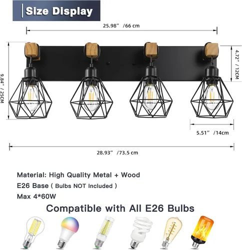 Miniatura 3 de Lámparas blancas para tocador de baño, luminarias de baño de madera de 2 luces sobre el espejo, apliques rústicos de pared con elegante pantalla