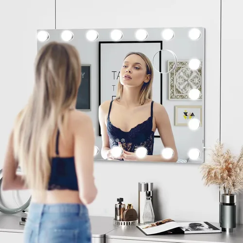 Miniatura 8 de Gvnkvn Espejo de Tocador con Luces, 22.8Wx18.2L Espejo de Maquillaje de Mesa Estilo Hollywood con USB y Carga Tipo-C, Espejo Iluminado de Hollywood