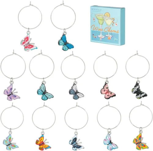 Miniatura 21 de SUNNYCLUE 1 caja de 12 dijes de copa de vino, bola de cristal dorada, etiqueta de victoria, identificación de bebidas de otoño para reunión, boda