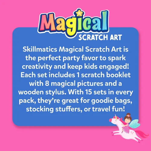 Miniatura 8 de Skillmatics Suministros de fiesta (Paquete de 15) - Juego de arte mágico de rascar para niños, unicornios y princesas, bolsa de regalo rosa