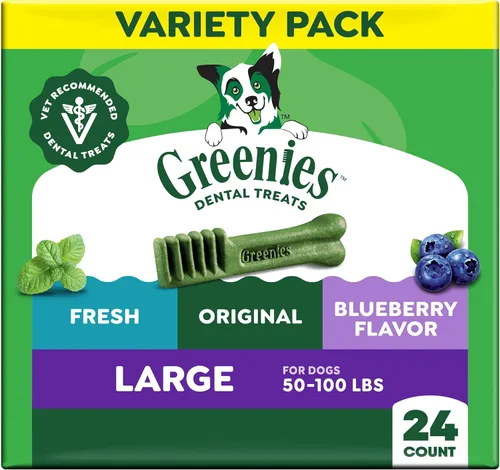 Greenies Golosinas dentales naturales para perros adultos recomendadas por veterinarios, tamaño grande, sabor fresco, sabor original y sabor a