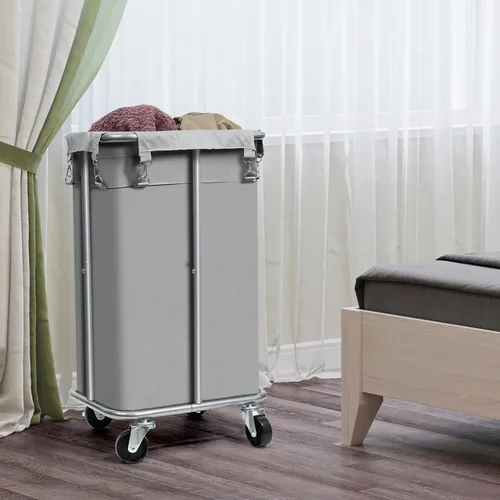 Miniatura 2 de Cesta de lavandería con ruedas, cesta de lavandería con bolsa extraíble, carrito clasificador de ropa de 100 L, organizador de ropa delgado alto