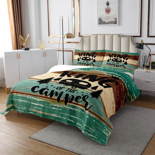 Miniatura 2 de Camper - Juego de colcha de tamaño individual, para adolescentes y niños, con diseño de feliz, acolchado y fundas de almohada, para decoración