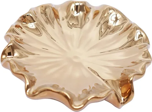 Jabonera de hoja de loto de cerámica dorada, jabonera autodrenante, ranura de cascada, accesorios de baño para baño, cocina, mostrador de bar.
