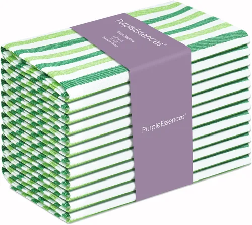 Miniatura 14 de PurpleEssences Servilletas de tela a rayas - Juego de 12 - 100% algodón - 18 x 18 pulgadas - Servilletas de cena para Navidad, vacaciones de blanco