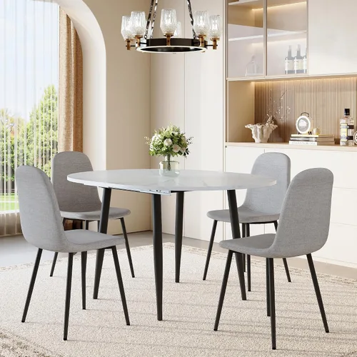 Miniatura 12 de Juego de mesa de comedor extensible de 42 a 54 pulgadas para 4, juego de mesa de comedor ovalada redonda para 4, mesa de cocina blanca con sillas 2º