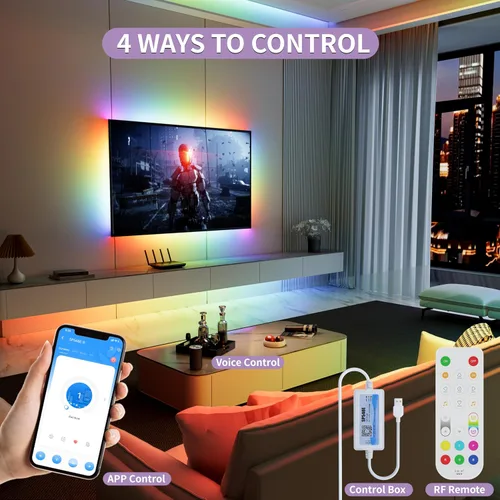 Miniatura 2 de MIWISE Tira de luces LED RGB Smart IC COB de color de persecución, tira de luz LED USB direccionable, efecto arcoíris con sincronización de música