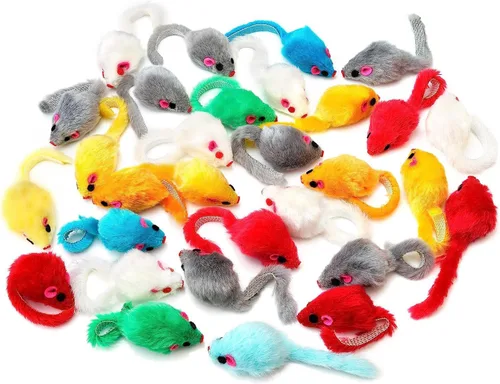 Miniatura 7 de 12 piezas de juguetes de ratón para gatos, juguetes de ratones de felpa sintética para gatos con cuerpo de plástico, juguetes interactivos de hierba