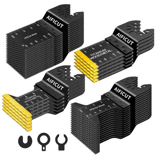 Miniatura 10 de AIFICUT 15 hojas de sierra oscilantes de titanio, cuchillas multiherramienta universales para clavos de metal, material duro y madera y plástico