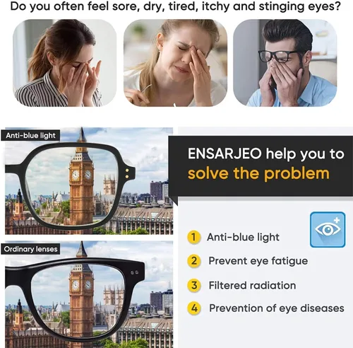 Miniatura 5 de LJCZKA Lentes cuadrados de bloqueo de luz azul para mujeres y hombres, lentes rectangulares retro de los años 90 para juegos de computadora