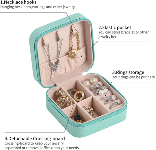 Miniatura 3 de Casegrace - Mini joyero portátil de viaje de cuero para joyas, organizador de anillos, caja de regalo para niñas y mujeres