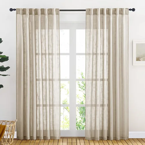 Miniatura 50 de NICETOWN Cortinas de lino semitraslúcidas para dormitorio, bolsillos para barra y pestaña trasera, tratamientos de ventana transparentes de lino