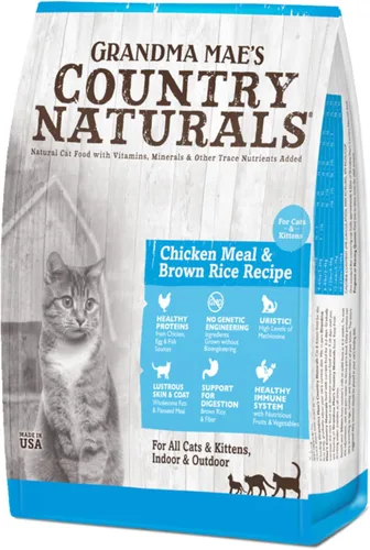 Grandma Mae's Country Naturals Alimento seco para gatos, pollo y arroz integral, cocción lenta y rica en nutrientes, fabricado en Estados Unidos,