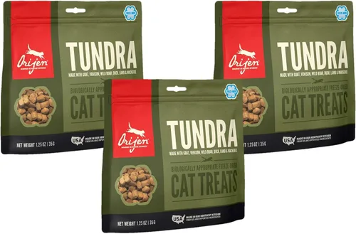Orijen Paquete de 3 golosinas Tundra para gatos, 1.25 onzas cada una, liofilizadas, sin granos, fabricadas en los Estados Unidos