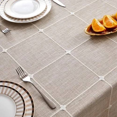 Miniatura 52 de ZeeMart - Mantel de mesa con diseño de cuadrícula boho y borlas (blanco roto, 132 cm x 132 cm), mantel de gran peso de lino a cuadros bordado