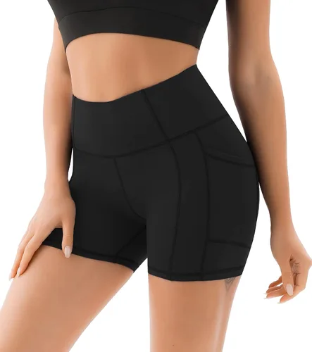 Miniatura 4 de Persit - Pantalones cortos de yoga de cintura alta para mujer con bolsillos laterales e interiores, no transparentes, pantalones cortos atléticos