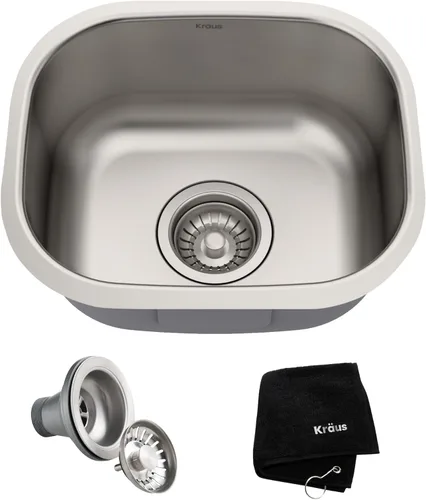 Kraus Premier KBU17 Fregadero de cocina de acero inoxidable de calibre 18, de un tazón, de montaje por debajo para barra de cocina, 35.56 cm