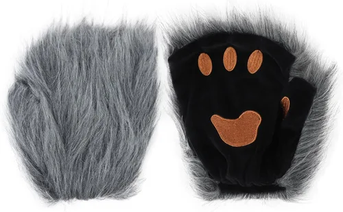 Miniatura 29 de Guantes de garra para disfraz de Halloween, medio dedo, lobo, oso, gato, guantes, guantes de piel sintética para mascarada, cosplay, utilería de mano