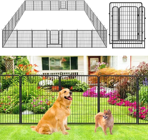 Miniatura 16 de Valla de jardín con puerta, 22 pies de largo x 32 pulgadas de alto, valla de jardín para patio, 10 paneles para perros sin excavar al aire libre