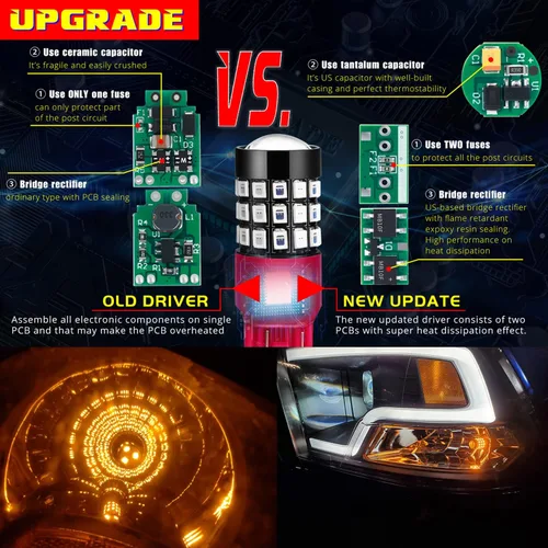 Miniatura 2 de Alla Lighting 39-SMD 3157 3156 T25 Chipsets color amarillo ámbar de alta potencia 2835, focos LED superbrillantes para reemplazar lámparas de luz