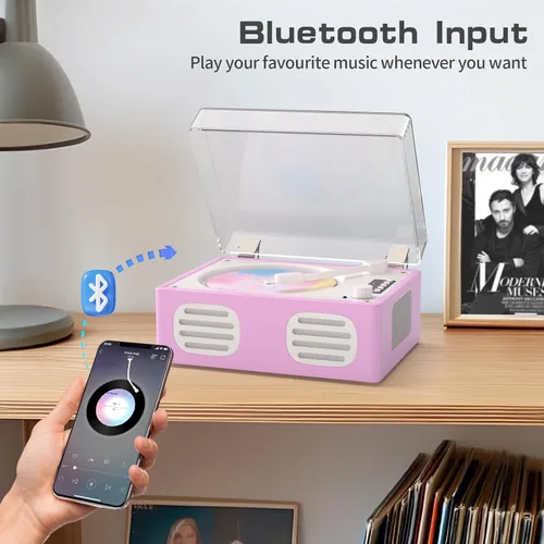 Miniatura 3 de Reproductor de CD portátil de entrada/salida Bluetooth, reproductor de CD retro con altavoces de alta fidelidad, lindos reproductores de CD