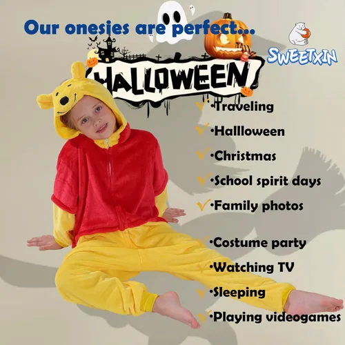 Miniatura 6 de SWEETXIN Kids Unisex Onesie Pajamas Plush One Piece Halloween Costume Cosplay Sleepwear for Girls Boys