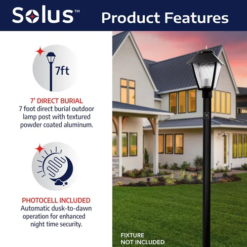 Miniatura 3 de Solus SP7-320NCA-BK-2PK Poste de lámpara de entierro directo para exteriores de 7 pies con sensor fotográfico del atardecer al amanecer, se adapta a
