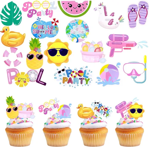 Decoración para cupcakes de verano, 36 piezas de decoración de cupcakes de verano con temática hawaiana, decoración de cumpleaños, decoración de