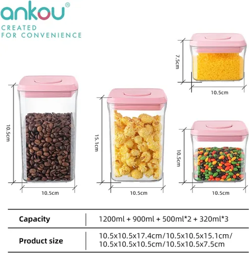 Miniatura 6 de Ankou Recipiente Hermético para Almacenamiento de Alimentos - 7 Piezas Contenedor Práctico de Un Botón Contenedores de Alimentos Apilables