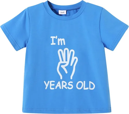 Miniatura 14 de YOUNGER STAR Niños Gris Young Wild Tres Cumpleaños Cuatro Siempre Salvaje Hermano Twin Letra Impresión Camisetas 3T 4T