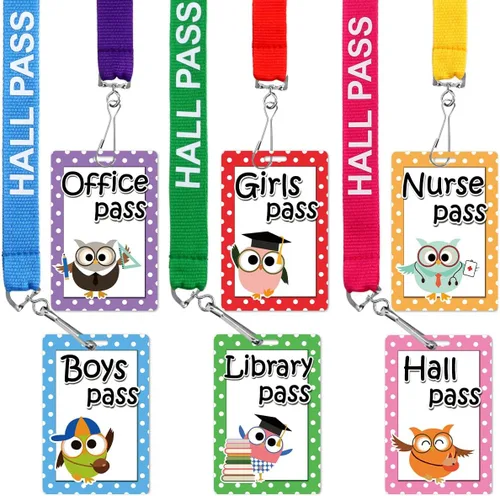 Ceiba Tree Cordones para Pases de Pasillo con Búho – Juego de 6 (Pasillo, Oficina, Biblioteca, Enfermera, Niño y Niña) con Hebilla Separable para