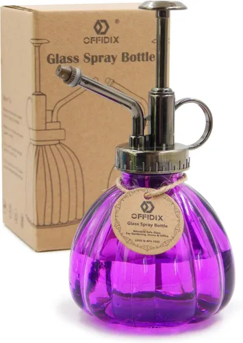 Miniatura 15 de OFFIDIX Botella rociadora de vidrio transparente, 6.3 pulgadas de alto, estilo vintage con bomba superior de plástico de bronce, regadera de vidrio