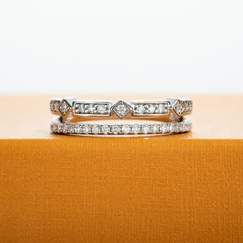 Miniatura 2 de Anillos de eternidad de moissanita, anillos de boda, color D, claridad VVS1, redondo, corte brillante, plata de ley 925, 56 piedras, anillos