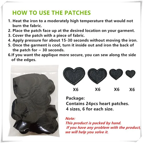 Miniatura 6 de 24 parches para planchar con corazón negro, parches bordados con corazón para ropa, chaquetas, sombreros, mochilas, jeans