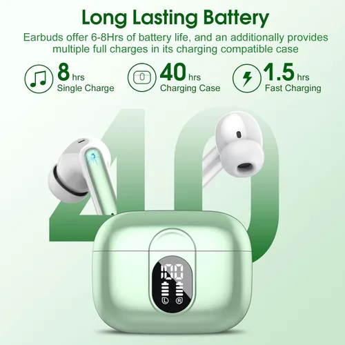 Miniatura 4 de Auriculares inalámbricos, auriculares Bluetooth 2025 5.3 HiFi estéreo, auriculares intraurales de 40 horas de reproducción, auriculares Bluetooth