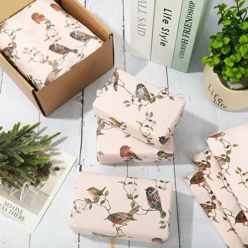 Miniatura 5 de JarThenaAMCS 60 hojas de papel de seda de pájaro, rama de pájaro, papel de regalo decorativo para manualidades, manualidades, primavera, boda