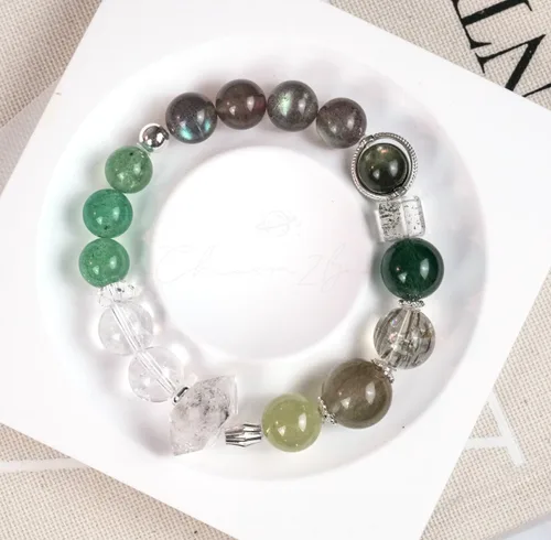 Miniatura 232 de Precious Gemstone Natural Crystal Healing Bracelet, Rutilated Quartz, Moonstone, Quartz Handmade Original Design Bracelet
