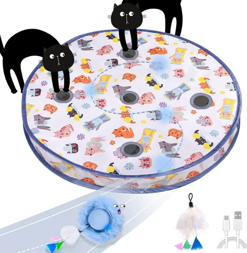 ORSDA Pelota interactiva de juguetes para gatos, bola automática de rodadura rápida en bolsa, escondite para gatos de interior, juguete móvil