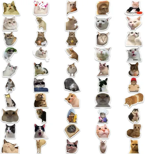 Miniatura 6 de 100 calcomanías divertidas de meme de gato para adultos, lindas calcomanías de vinilo impermeables para botellas de agua de laptop, álbumes de 100
