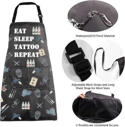Miniatura 5 de Delantal de tatuaje, regalo para artista, divertido, comer, dormir, tatuaje, repetición, tatuaje, regalo de tatuaje para amantes del tatuaje, regalo